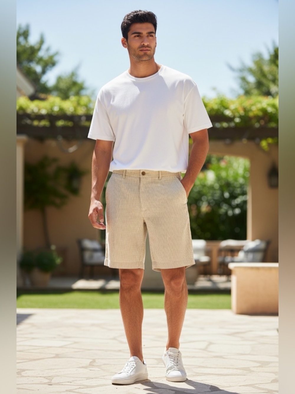 Polo by Ralph Lauren Beige Seersucker Stripe Flat Front Shorts - Picture 3 of 8